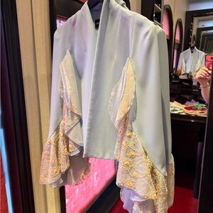 Elegant Light Blue Cape from Lana Mueller with Lace Sleeves size 8